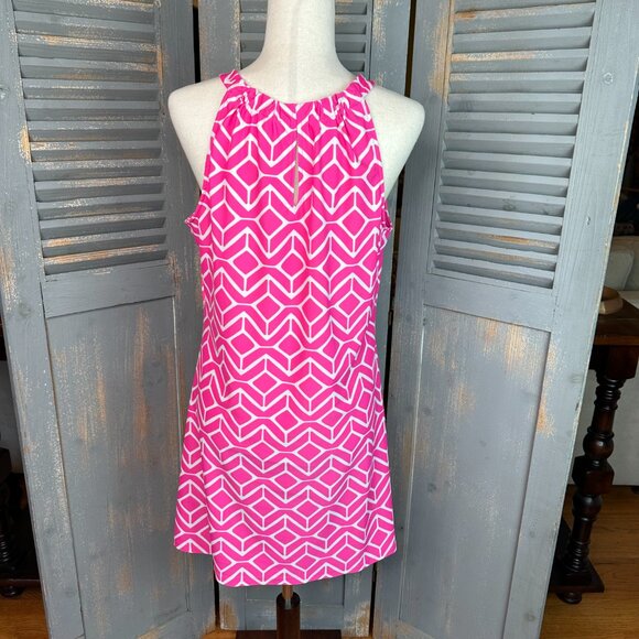 Jude Connally Lisa Jude Cloth Halter Keyhole Dress Sail Geo Sz L - Picture 11 of 14